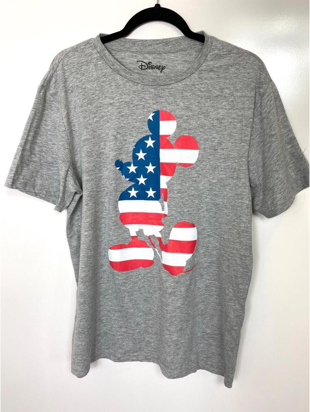 Disney Gray T-Shirt with American Flag Mickey Mouse Graphic